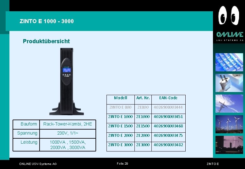 ZINTO E 1000 - 3000 Produktübersicht Bauform Modell Art. Nr. EAN-Code ZINTO E 800 ZINTO E 1000 - 3000 Produktübersicht Bauform Modell Art. Nr. EAN-Code ZINTO E 800