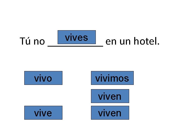 vives Tú no _____ en un hotel. vivo vivimos viven 