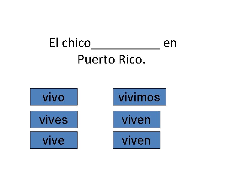 El chico_____ en Puerto Rico. vivo vivimos viven 