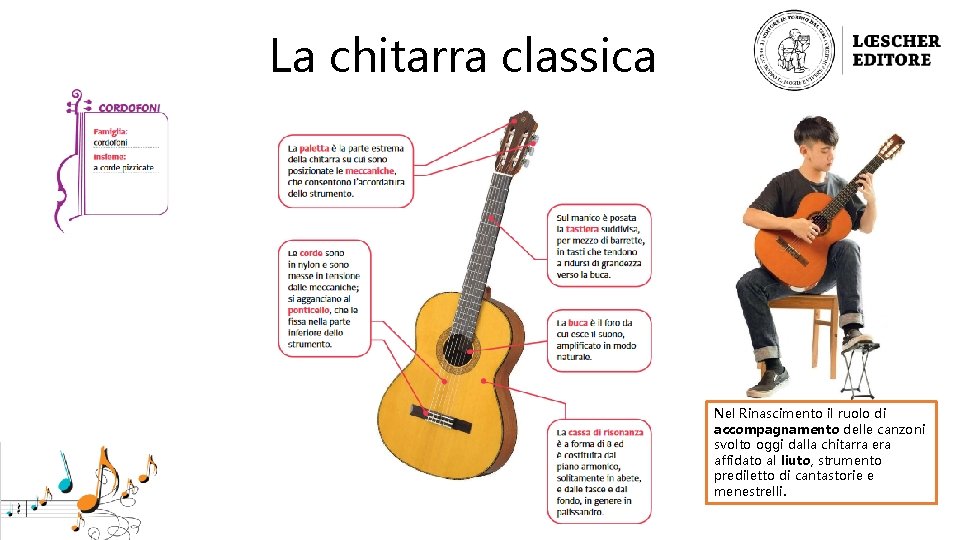 La chitarra classica Nel Rinascimento il ruolo di accompagnamento delle canzoni svolto oggi dalla