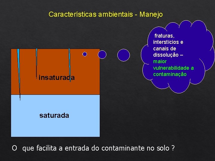 Características ambientais - Manejo insaturada fraturas, interstícios e canais de dissolução – maior vulnerabilidade