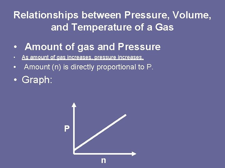 Relationships between Pressure, Volume, and Temperature of a Gas • Amount of gas and