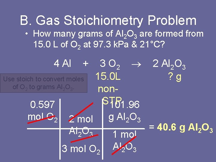 B. Gas Stoichiometry Problem • How many grams of Al 2 O 3 are