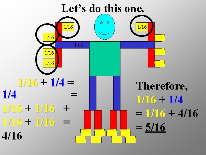 Let’s do this one. 1/16 1/4 1/16 + 1/4 = 1/16 + 1/16 =