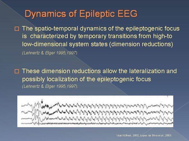 Dynamics of Epileptic EEG � The spatio-temporal dynamics of the epileptogenic focus is characterized