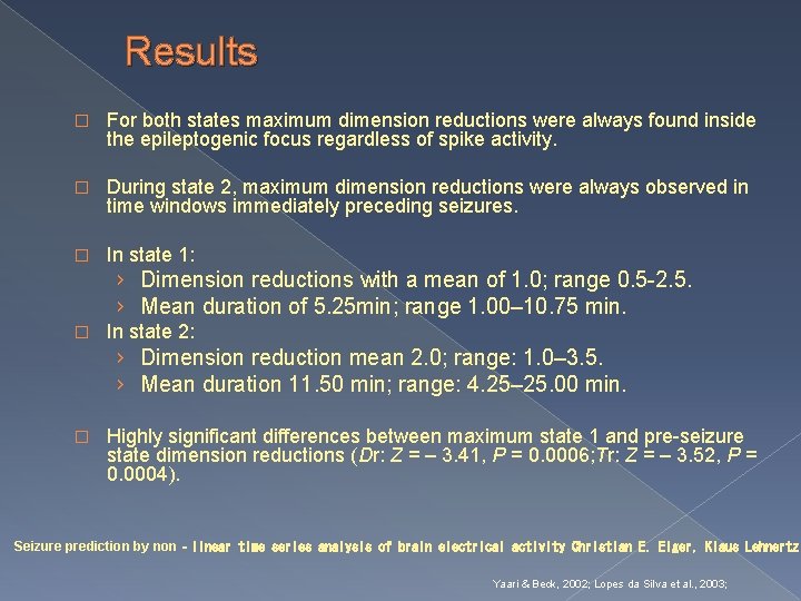 Results � For both states maximum dimension reductions were always found inside the epileptogenic