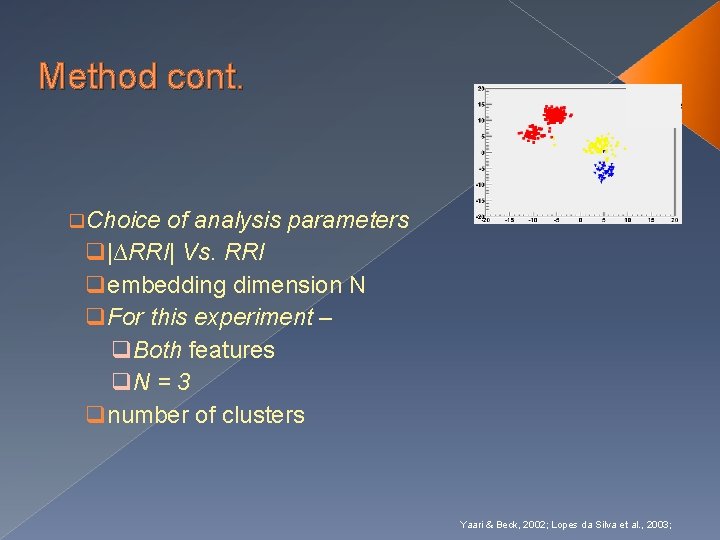 Method cont. q. Choice of analysis parameters q |∆RRI| Vs. RRI q embedding dimension