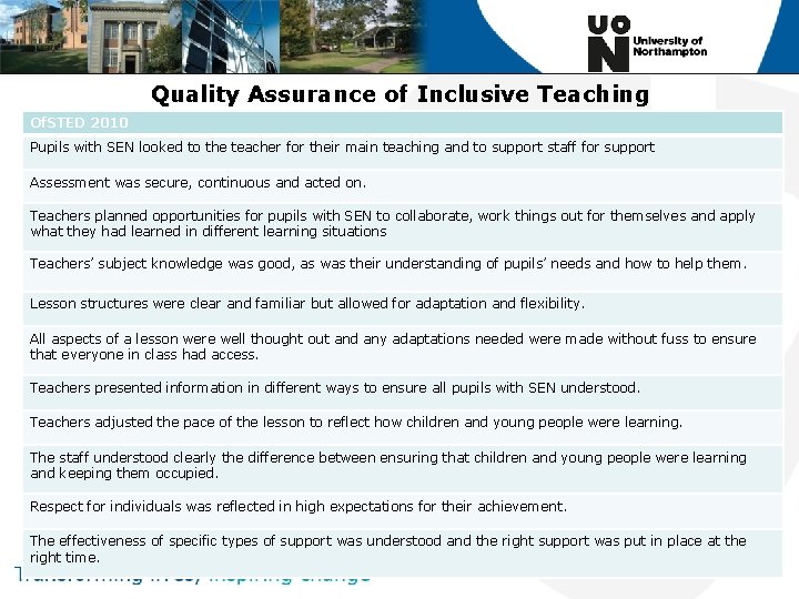 Quality Assurance of Inclusive Teaching Of. STED 2010 Pupils with SEN looked to the