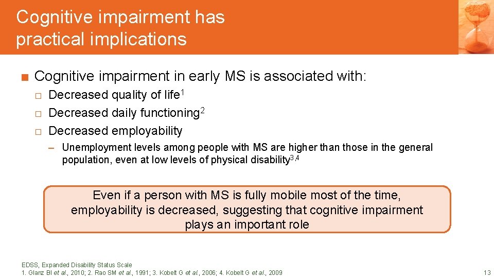 Cognitive impairment has practical implications DRAFT SLIDES ■ Cognitive impairment in early MS is