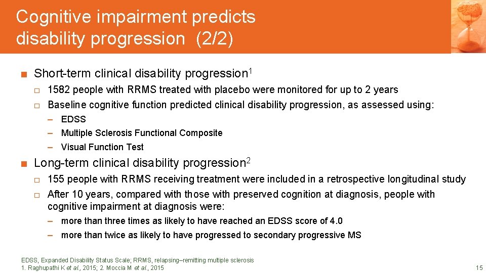 Cognitive impairment predicts disability progression (2/2) DRAFT SLIDES ■ Short-term clinical disability progression 1