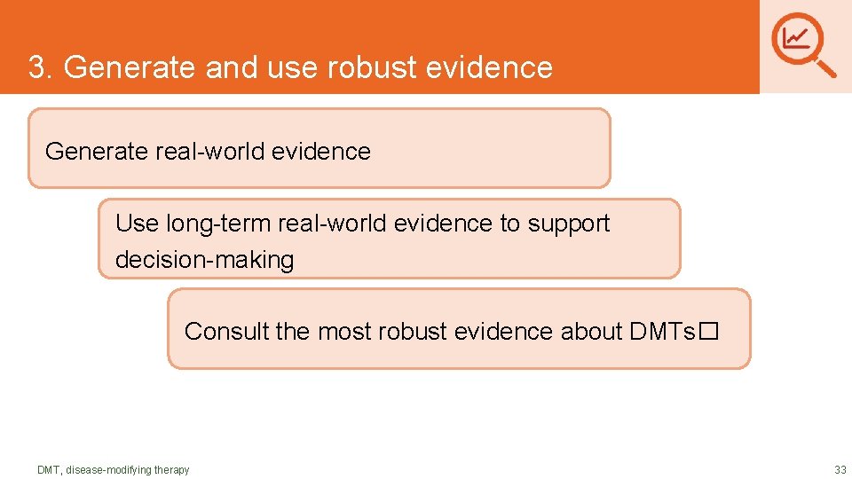 DRAFT SLIDES 3. Generate and use robust evidence Generate real-world evidence Use long-term real-world