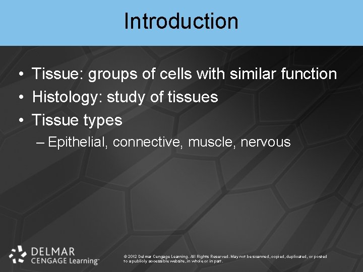 Introduction • Tissue: groups of cells with similar function • Histology: study of tissues