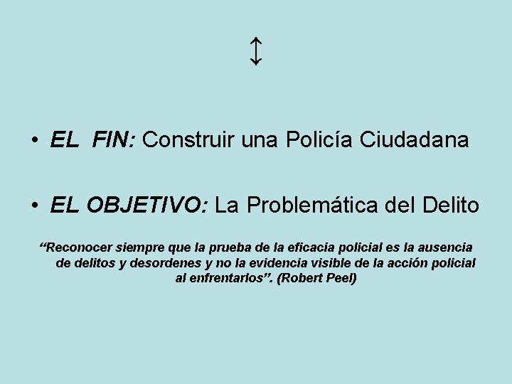 ↕ • EL FIN: Construir una Policía Ciudadana • EL OBJETIVO: La Problemática del ↕ • EL FIN: Construir una Policía Ciudadana • EL OBJETIVO: La Problemática del