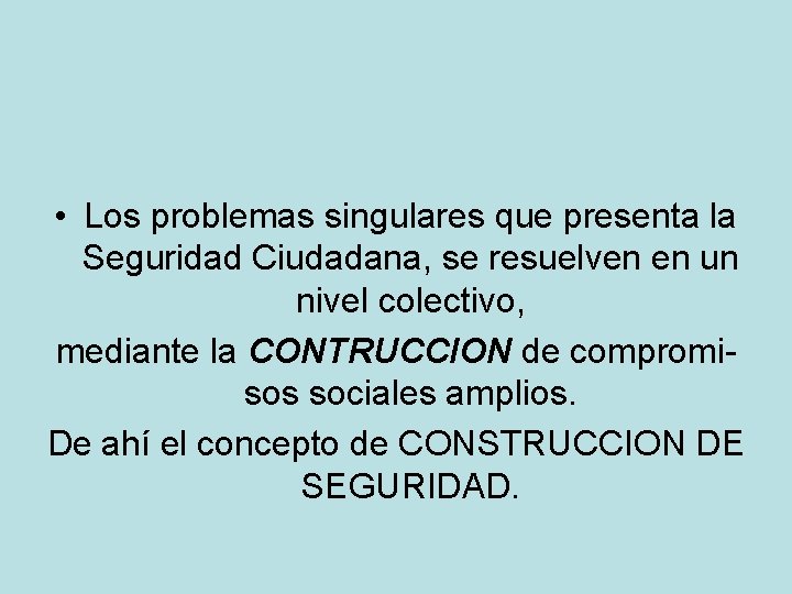 • Los problemas singulares que presenta la Seguridad Ciudadana, se resuelven en un • Los problemas singulares que presenta la Seguridad Ciudadana, se resuelven en un