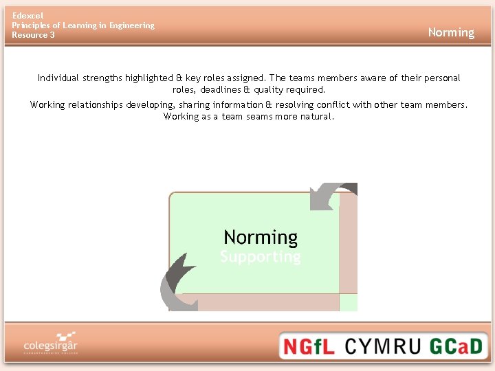 Edexcel Principles of Learning in Engineering Resource 3 Norming Individual strengths highlighted & key