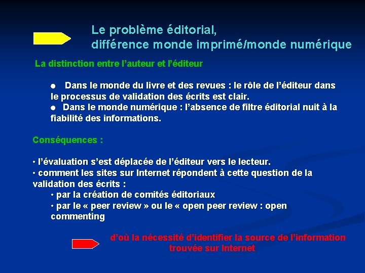 Le problème éditorial, différence monde imprimé/monde numérique La distinction entre l’auteur et l’éditeur Dans