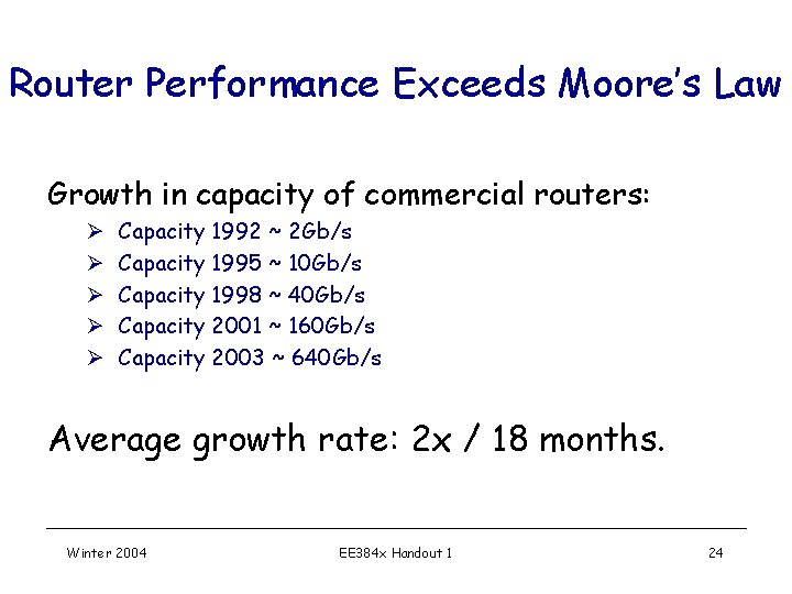Router Performance Exceeds Moore’s Law Growth in capacity of commercial routers: Ø Ø Ø