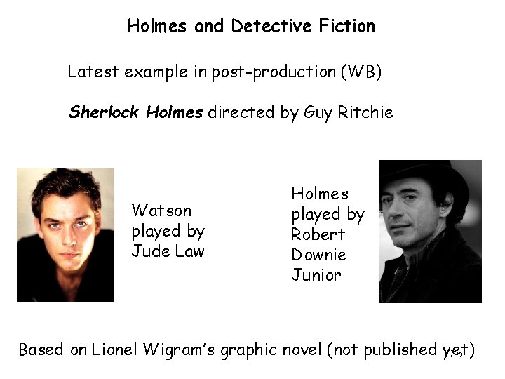 Holmes and Detective Fiction Latest example in post-production (WB) Sherlock Holmes directed by Guy