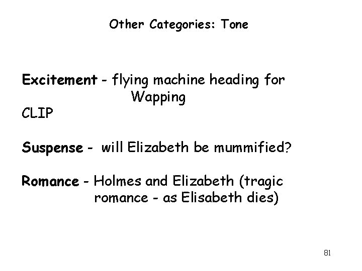 Other Categories: Tone Excitement - flying machine heading for Wapping CLIP Suspense - will