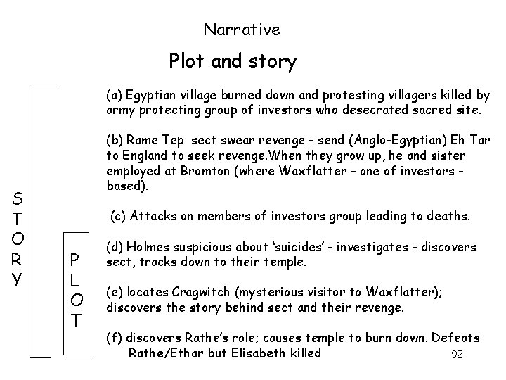 Narrative Plot and story (a) Egyptian village burned down and protesting villagers killed by Narrative Plot and story (a) Egyptian village burned down and protesting villagers killed by