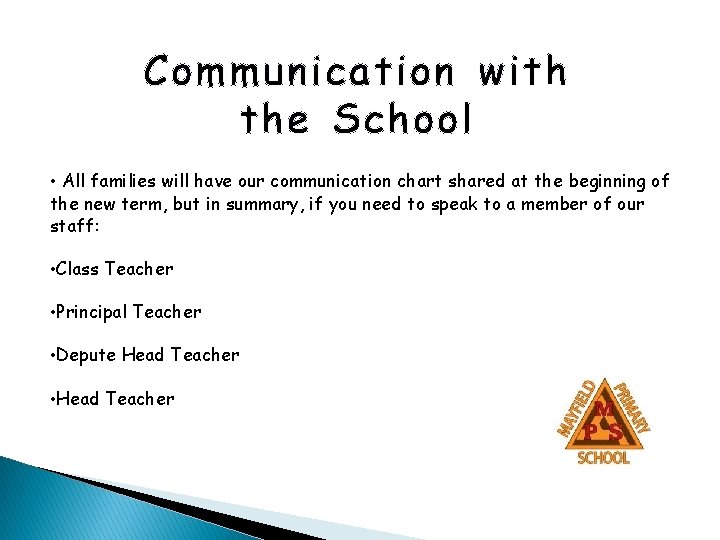 Communication with the School • All families will have our communication chart shared at Communication with the School • All families will have our communication chart shared at