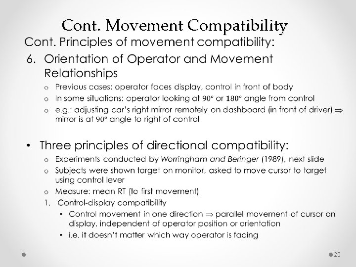 • Cont. Movement Compatibility 20 