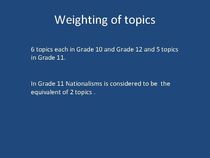 Weighting of topics 6 topics each in Grade 10 and Grade 12 and 5 Weighting of topics 6 topics each in Grade 10 and Grade 12 and 5