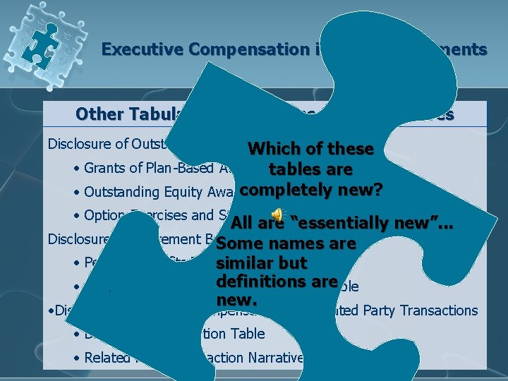 Executive Compensation in Proxy Statements Other Tabular Presentations and Disclosures Disclosure of Outstanding Equity.