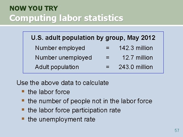 NOW YOU TRY Computing labor statistics U. S. adult population by group, May 2012