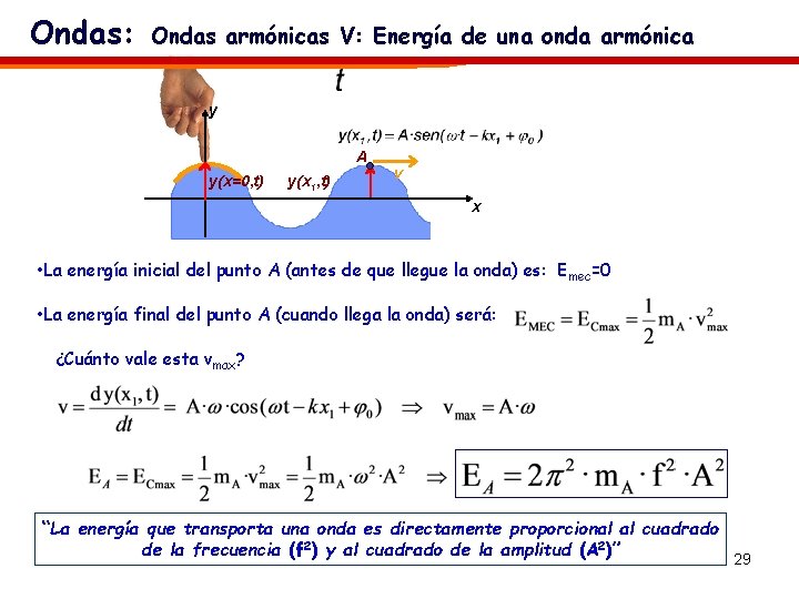 Ondas: Ondas armónicas V: Energía de una onda armónica y A y(x=0, t) y(x