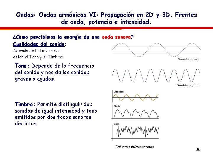 Ondas: Ondas armónicas VI: Propagación en 2 D y 3 D. Frentes de onda,