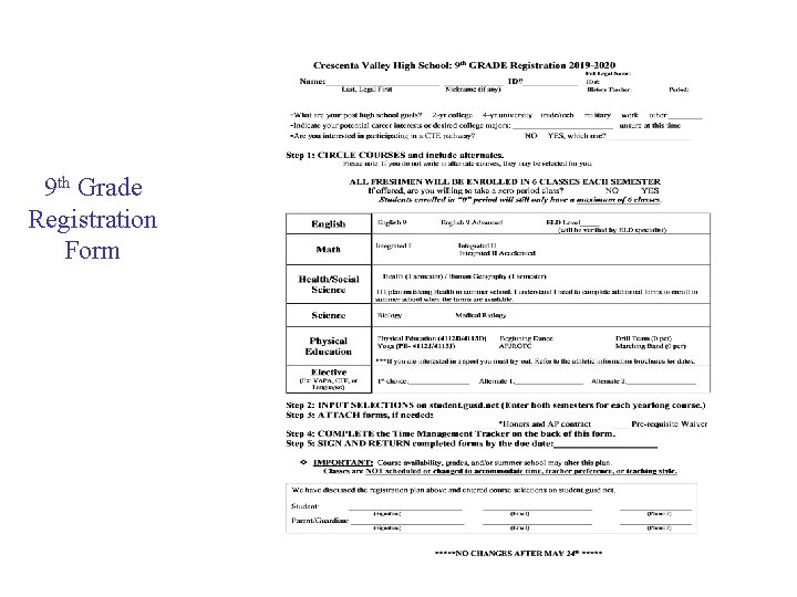 9 th Grade Registration Form 
