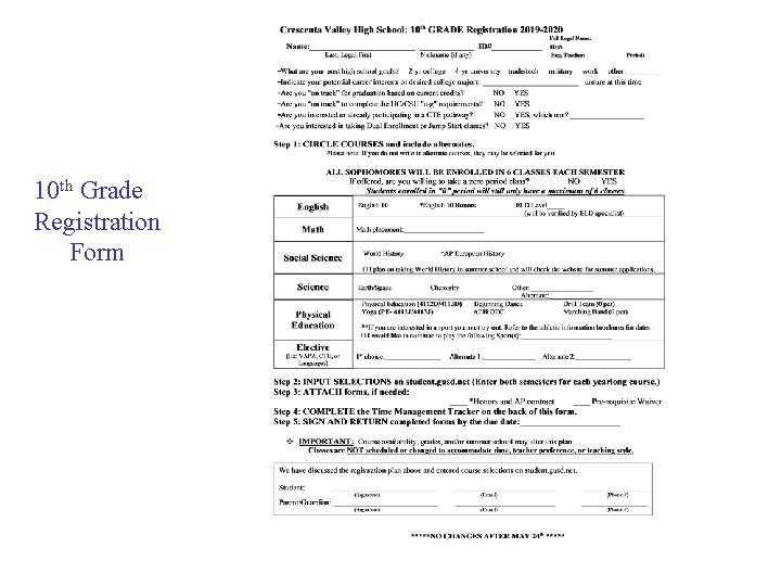 10 th Grade Registration Form 