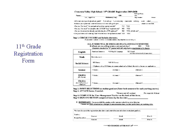 11 th Grade Registration Form 