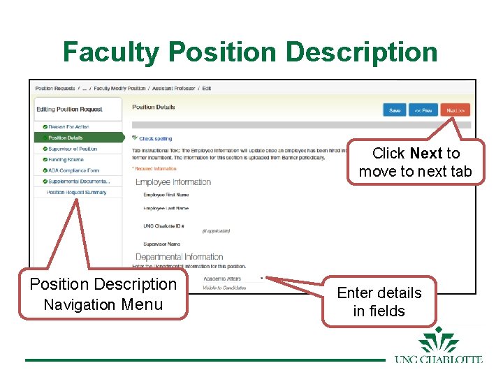Faculty Position Description Click Next to move to next tab Position Description Navigation Menu