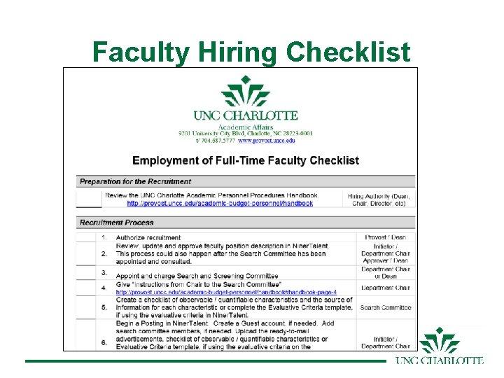 Faculty Hiring Checklist 