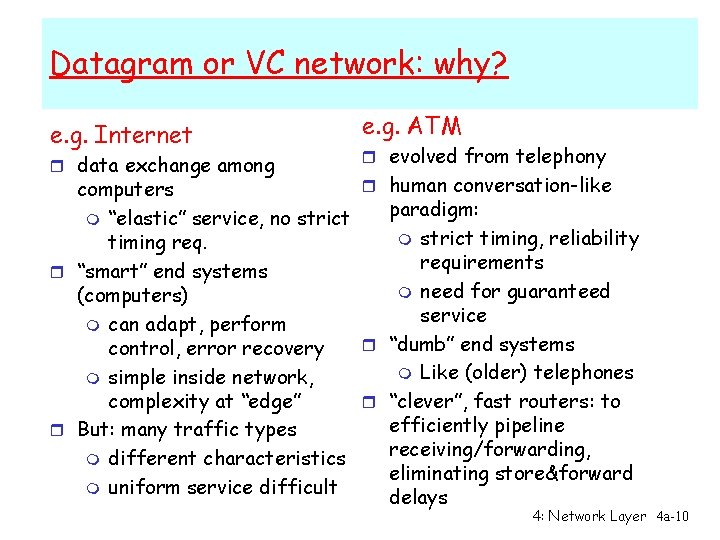 Datagram or VC network: why? e. g. Internet r data exchange among e. g.