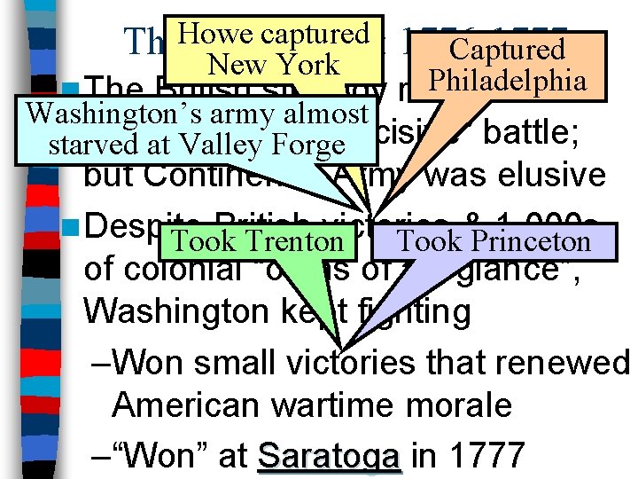 The. Howe Earlycaptured Years: 1776 -1777 Captured New York Philadelphia n The British strategy