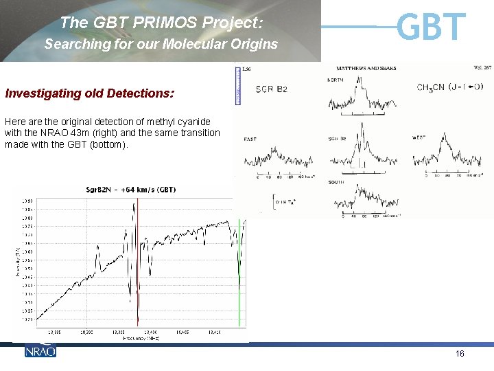The GBT PRIMOS Project: Searching for our Molecular Origins GBT Investigating old Detections: Here The GBT PRIMOS Project: Searching for our Molecular Origins GBT Investigating old Detections: Here