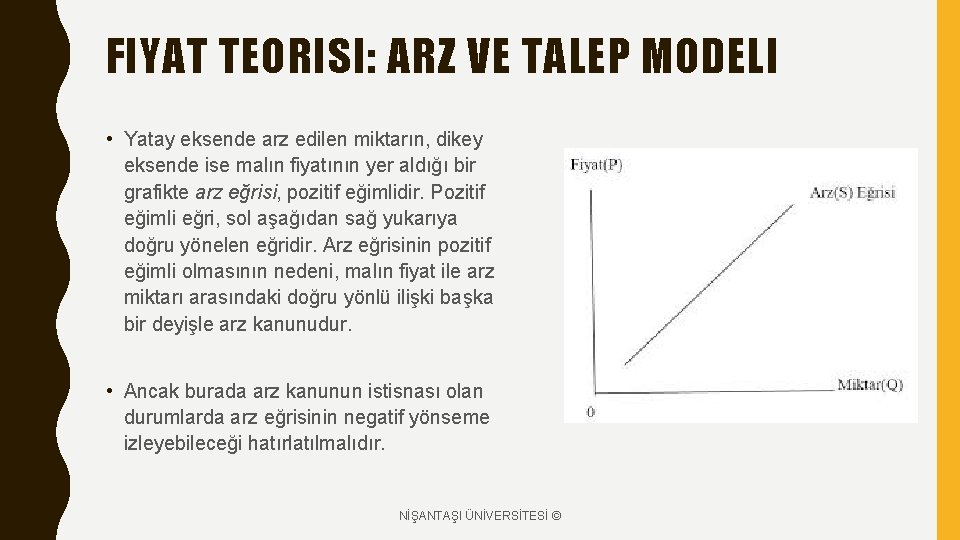 FIYAT TEORISI: ARZ VE TALEP MODELI • Yatay eksende arz edilen miktarın, dikey eksende