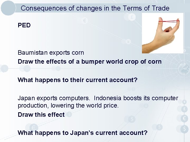 Consequences of changes in the Terms of Trade PED Baumistan exports corn Draw the Consequences of changes in the Terms of Trade PED Baumistan exports corn Draw the