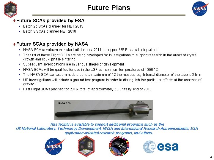 Future Plans ¨Future SCAs provided by ESA • Batch 2 b SCAs planned for Future Plans ¨Future SCAs provided by ESA • Batch 2 b SCAs planned for