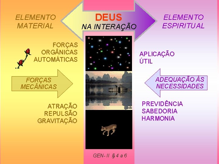 ELEMENTO MATERIAL DEUS NA INTERAÇÃO FORÇAS ORG NICAS AUTOMÁTICAS ELEMENTO ESPIRITUAL APLICAÇÃO ÚTIL ADEQUAÇÃO