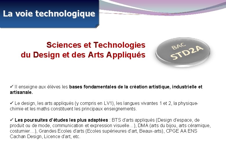 La voie technologique Sciences et Technologies du Design et des Arts Appliqués Il enseigne