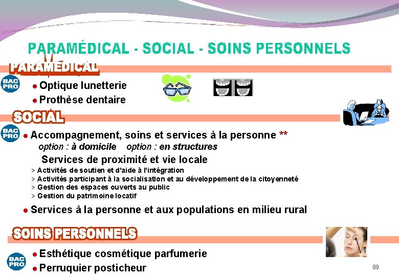  Optique lunetterie Prothèse dentaire Accompagnement, soins et services à la personne ** option