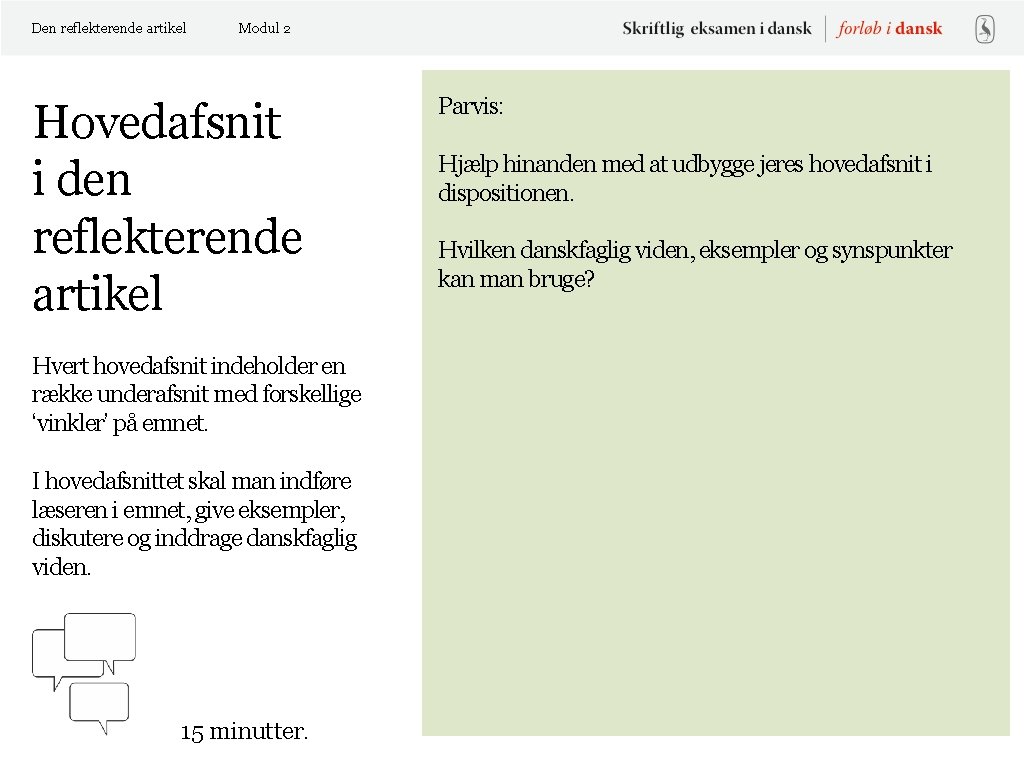 Den reflekterende artikel Modul 2 Hovedafsnit i den reflekterende artikel Hvert hovedafsnit indeholder en