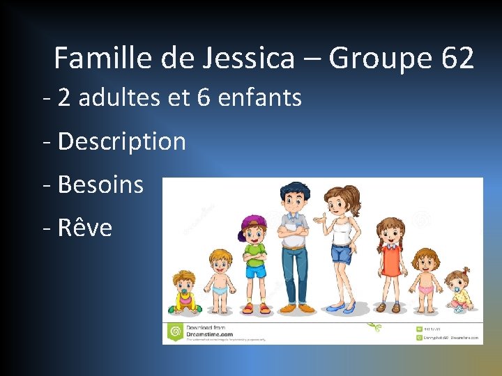 Famille de Jessica – Groupe 62 - 2 adultes et 6 enfants - Description
