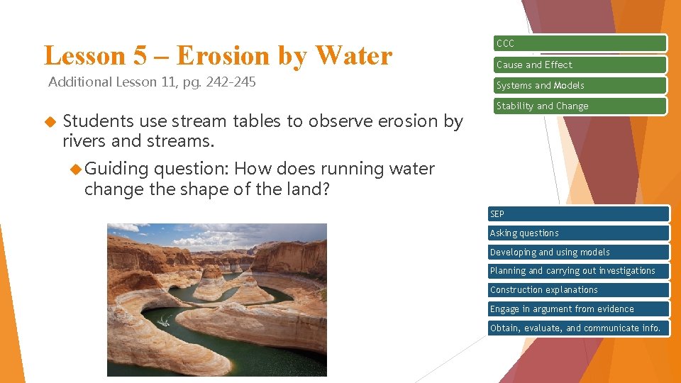 Lesson 5 – Erosion by Water Additional Lesson 11, pg. 242 -245 Students use