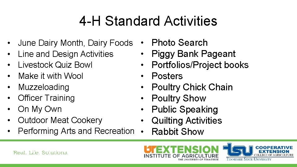 4 -H Standard Activities • • • June Dairy Month, Dairy Foods Line and