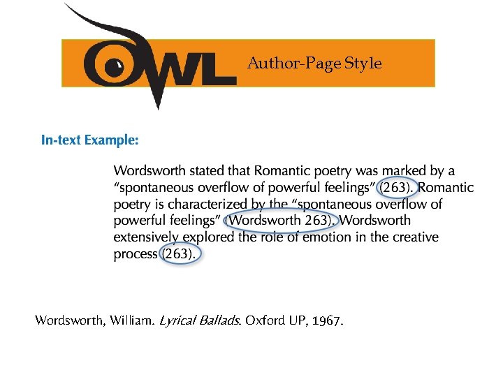 Author-Page Style Wordsworth, William. Lyrical Ballads. Oxford UP, 1967. 